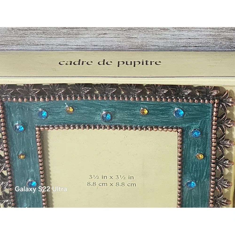 Pier 1 Imports Teal Enamel Rhinestone Square Picture Frame 3.5x3.5 SKU 2072476